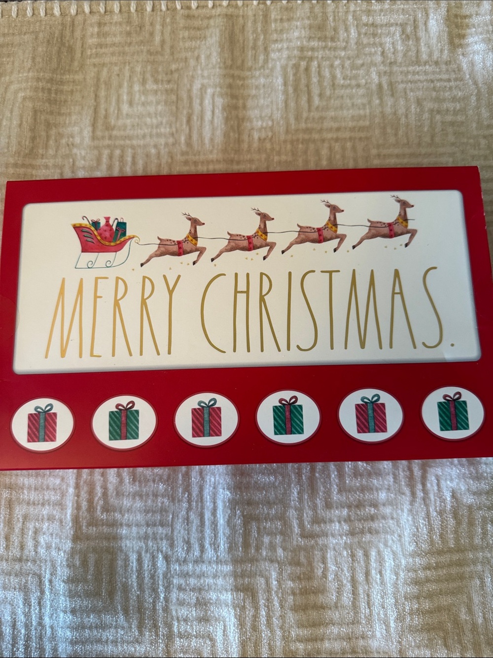 Rae Dunn Red and Gold Merry Christmas Panoramic Note Cards Set with Reindeer